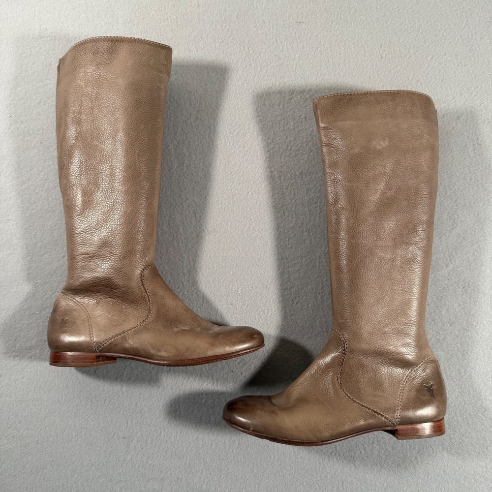 Frye Jillian Grey Leather Tall Equestrian Boots Side Zip 8.5M 3476010-GRY